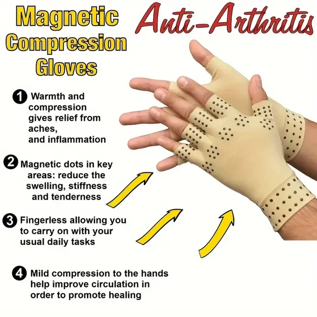 1Pair Magnetic Compression Arthritis Gloves - Wrist Brace & Anti-Slip Fingerless Hand Care Gloves For Women & Men 6