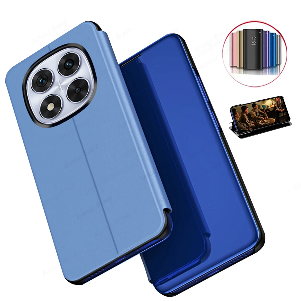 Premium Mirror Flip Leather Phone Case with Shockproof Kickstand Holder Cover