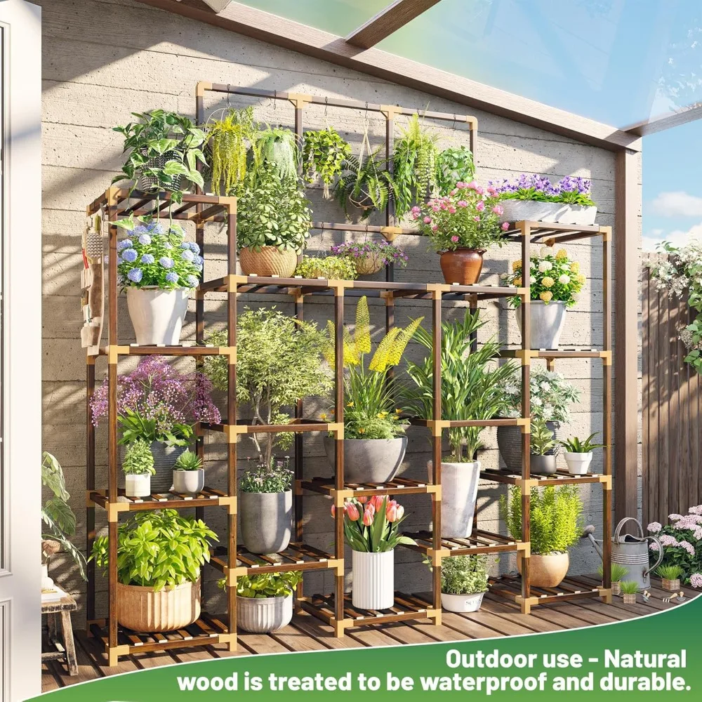 Large Wooden Plant Rack, 4-Tier, 63.1 "High, Indoor, Outdoor, Capable, Indoors, 22 Pots 4