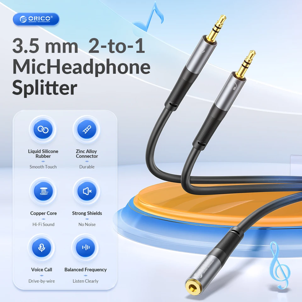 CTIA Splitter Audio A Y 3.5mm Da Femmina A 2 Maschi, Cavo Per Cuffie E Microfono Su PC, Portatili, 30 Cm, Blu