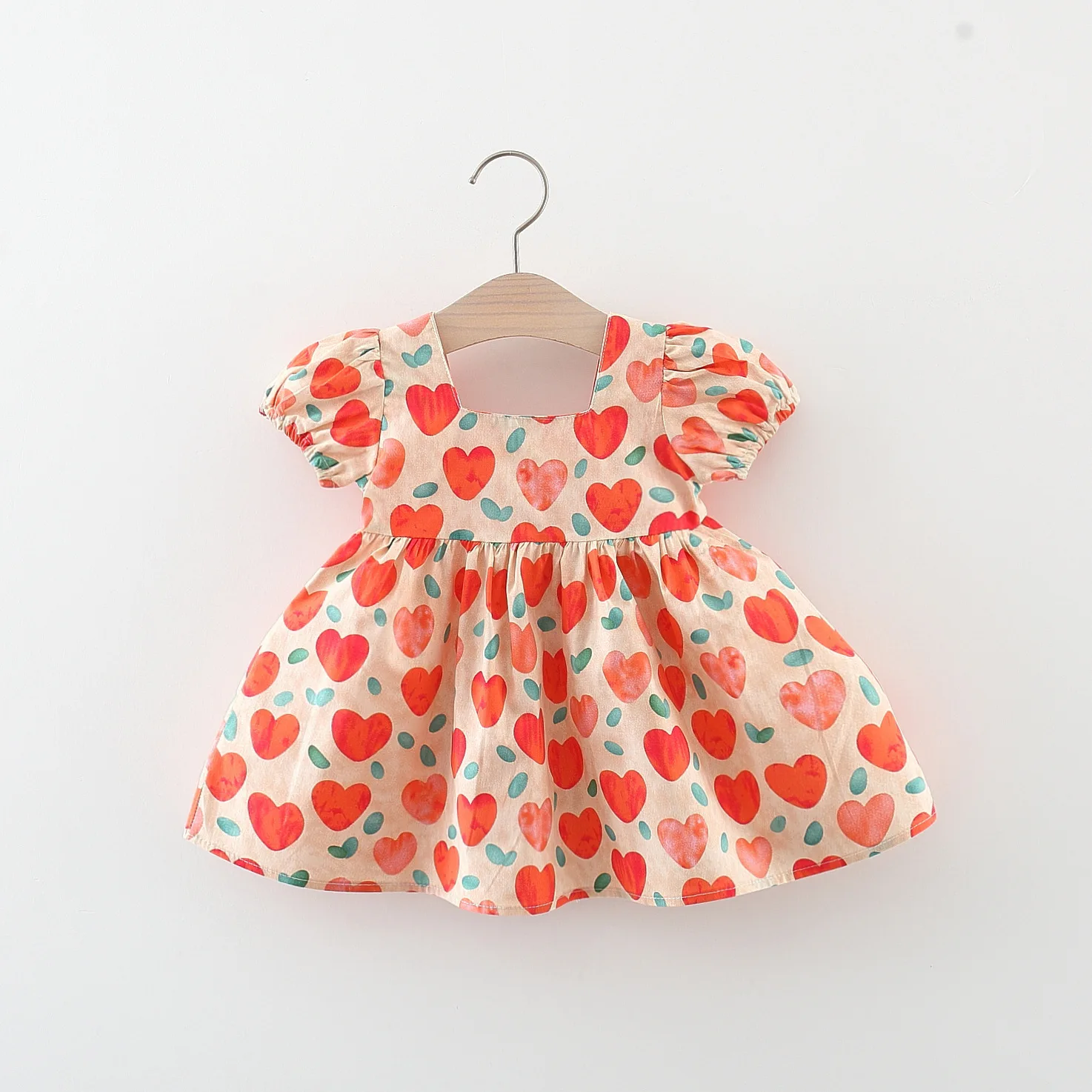 Girls Dress Summer Cute Short Sleeved Cotton Korean Back Bow Suitable for 0-3 Year Old Babies