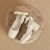 Chunky Block Pumps for Women Slip On Low Heel Closed Round Toe Dress Classic Mid Square Shoes Wedding Party Mary Jane Shoes 1