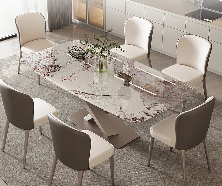 

Table and Chairs, Luxurious Living Room, Home Use, Cream Style Marble, Modern Minimalist Small Unit Rock Board Dining Table