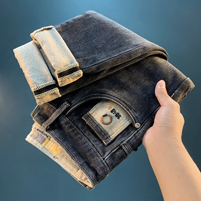 Autumn and Winter Men's Jeans Fleece Trendy Thick Slim Fit Warm Trousers Slimming Loose Elastic Harem Pants 5