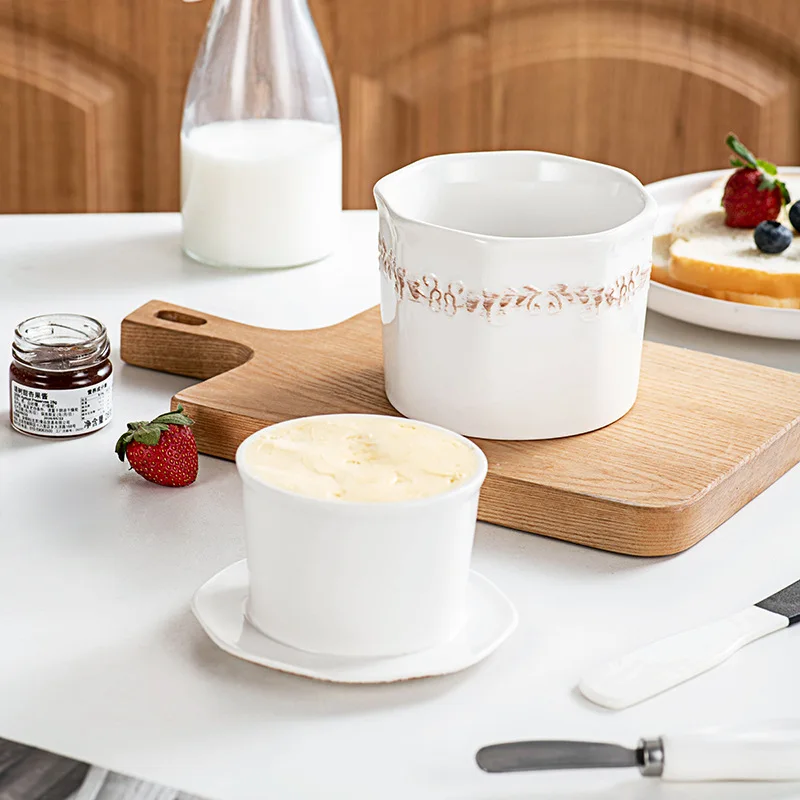 French Butter Crock with Lid for Kitchen Countertop,Ceramic Soft Butter Dish with Knife,Cheese Container Keeper With Waterline