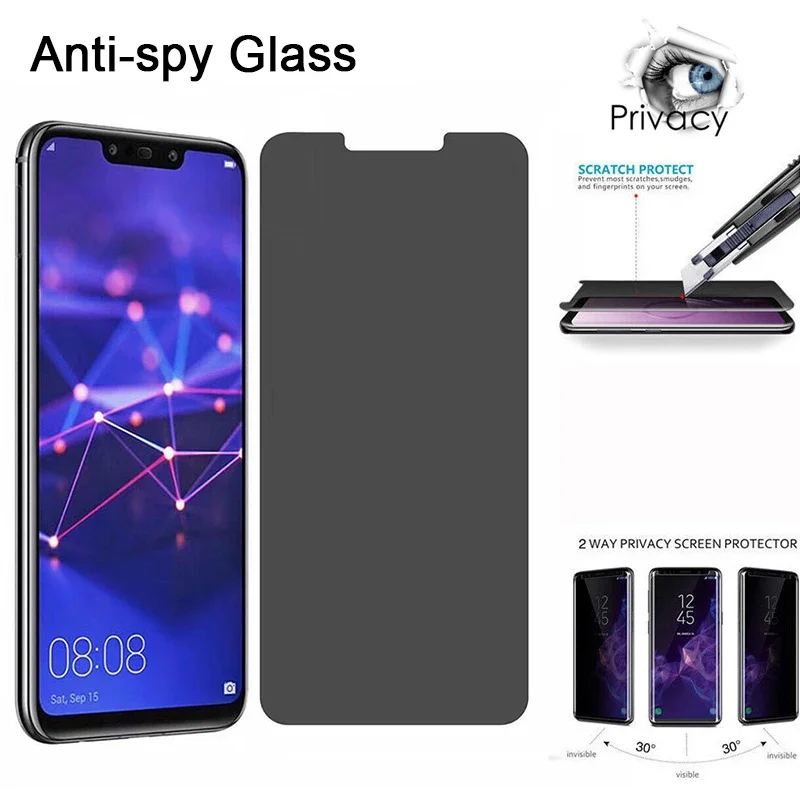 Full Cover Private Screen Protector For Huawei P50 P40 P30 P20 Lite Antispy Tempered Glass For P30 P40 P50 P60 pro Privacy Glass