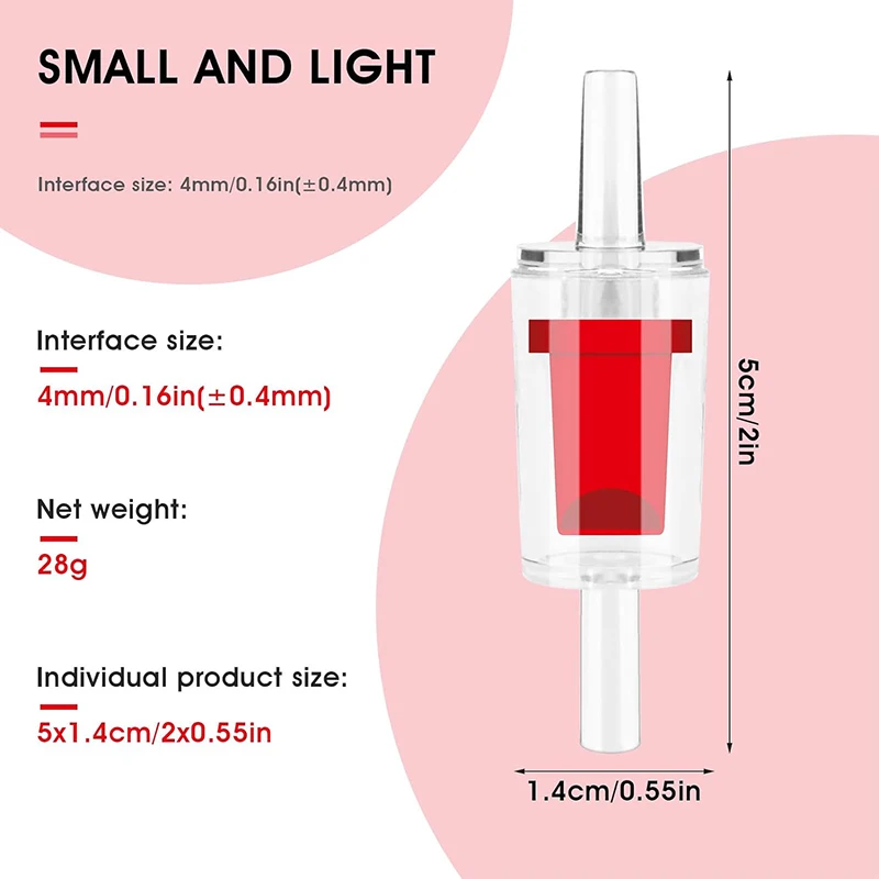 5PCS/1pack Red Clear Air Check Valve - Non-Return One Way Check Valve For Aquarium Air Pump Fish Tank Aerator 3