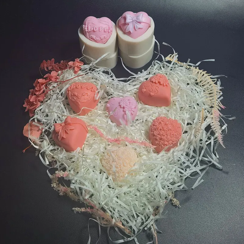 Silicone Mold Silicone Soap Mold Love Heart Rose Chocolate Mold Candle Polymer Clay Handicraft DIY Soap Base Gift for Girl