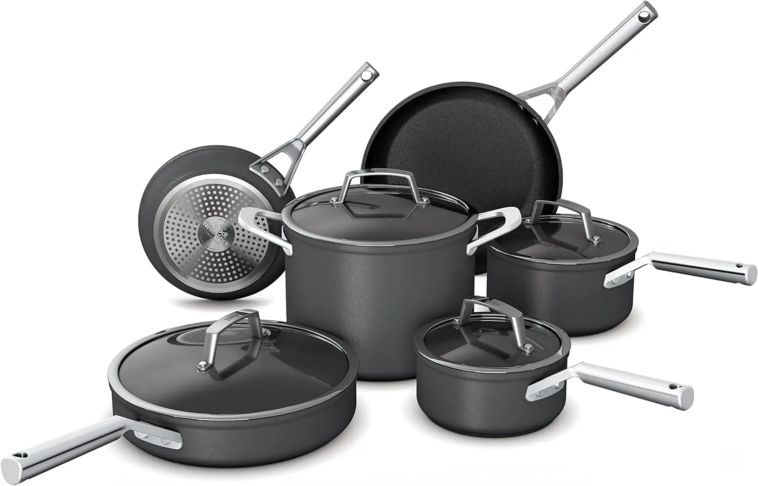 

Ninja NeverStick Premium Hard-Anodized 10 Piece Pots & Pans Set, Nonstick Cookware Set, Durable, Oven Safe to 500°F, Slate Grey,