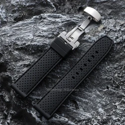 Deluxe Waterproof Silicone Watch Band with Butterfly Buckle - 22mm (Black black)