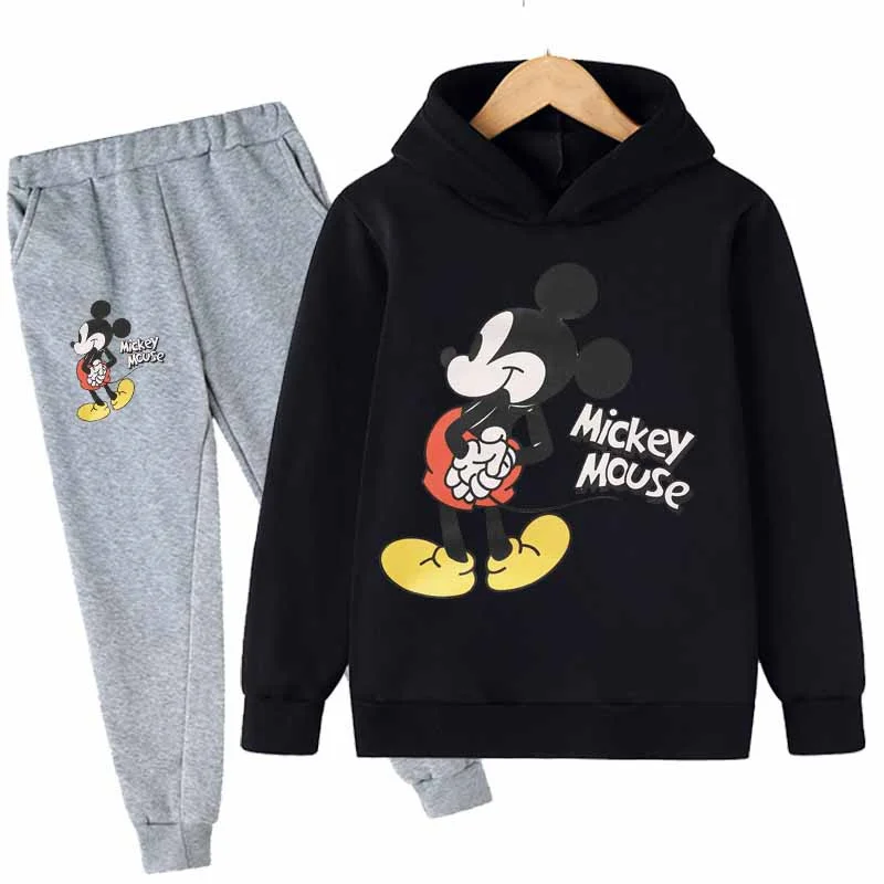 thumbnail image 1 of Conjunto de 2 piezas de sudadera con capucha y pantalones largos de manga larga con estampado de Mickey y Minnie Mouse para niñas, ropa deportiva informal para niñas, 1 of 5