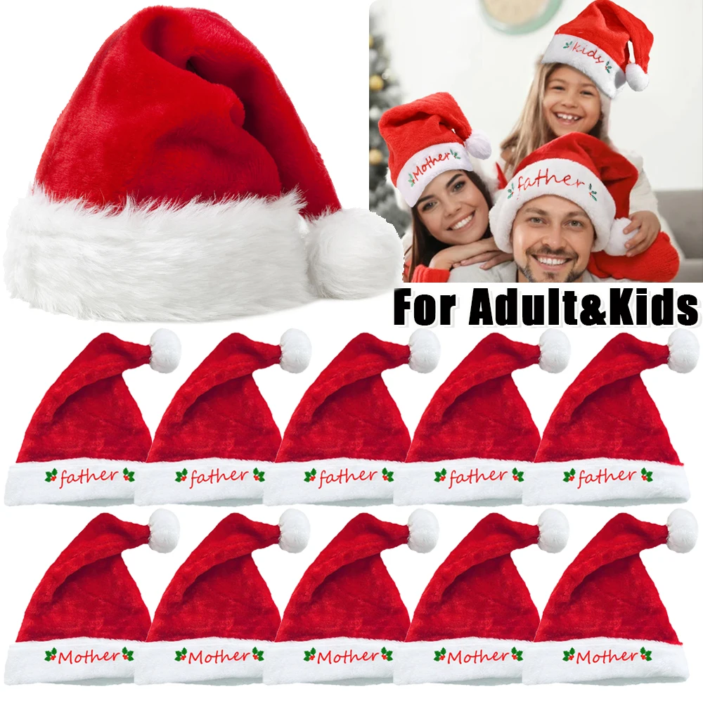 

Christmas Hat For Family Short Plush Santa Hats For Adult Kids New Year Gifts Home Christmas Navidad Party Decoration Supplies