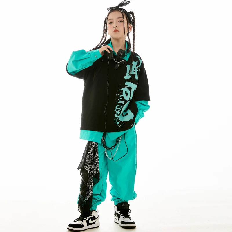 Kids Hip Hop Clothes Girls Long Sleeves Tops Coat Blue Pants Boys Street Dancing Performance Wear Fashion Clothing BL11574
