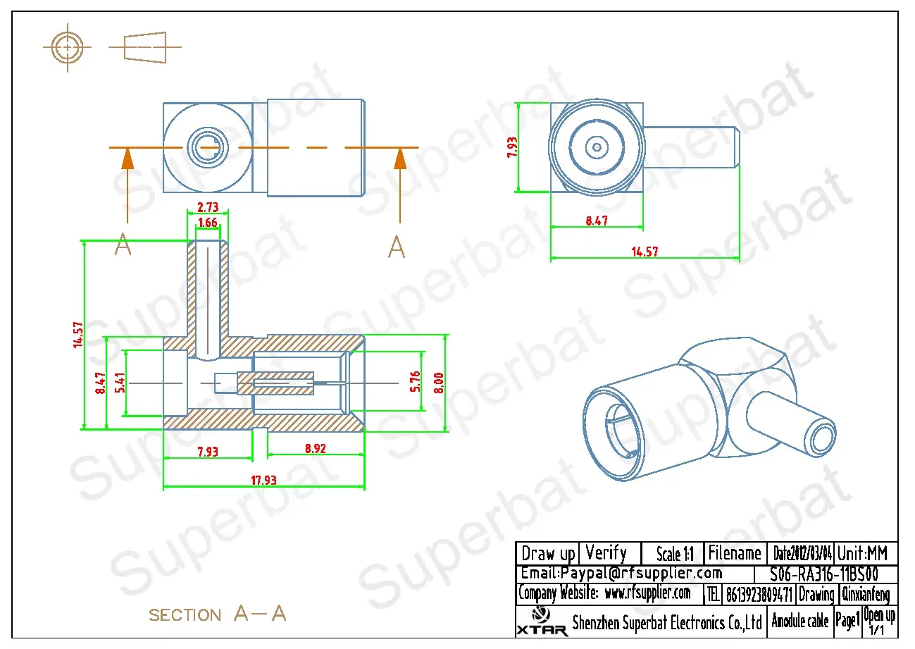 75ohm SMB Female Right Angle RF Coaxial Connector for RG316 Cables