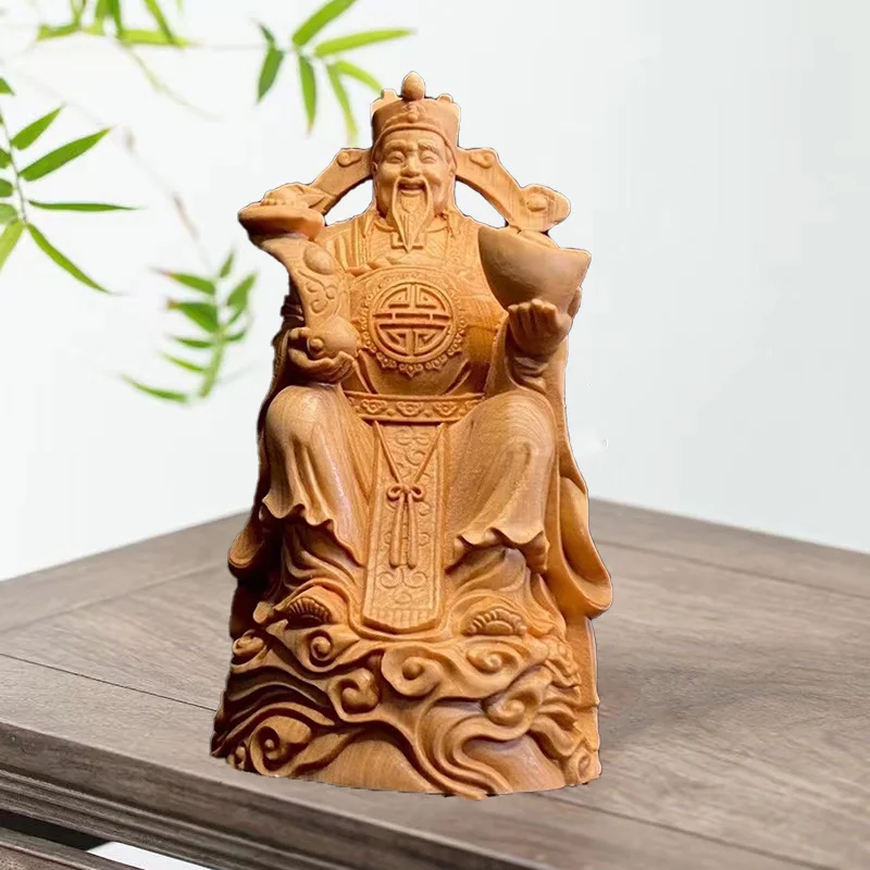 

Natural Cypress China God of Wealth Figure Statue Solid wood Artwork Home Living Room Office ,Log Color God of Wealth Statue