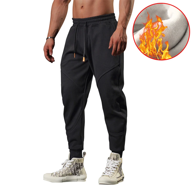 2023 Men\'s Winter Pants Thick Warm Sweats Thermal Lined Jogger Fleece Pants Big Trouser Male Plus Size Work 3XL black
