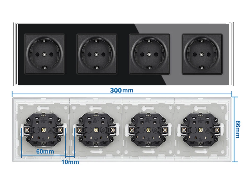 Description Picture 5 of itemEU French DIY Black Crystal Glass Panel 1 2 Gang Wall Switch USB Type C Data Cat6 TV Dimming Socket with Iron Claw for Round Box