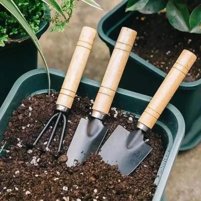 3pcs Mini Horticultural Tools for Gardening Potted Plants Wooden Handle Agricultural Tools Shovel Rake Flower Planting Tools
