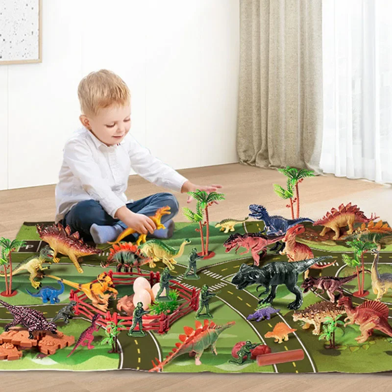 46Pcs/Set Simulation Dinosaur World Toy For Boy Jurassic Models Action Figures PVC Tyrannosaurus Head Storage Box Children Gifts 2