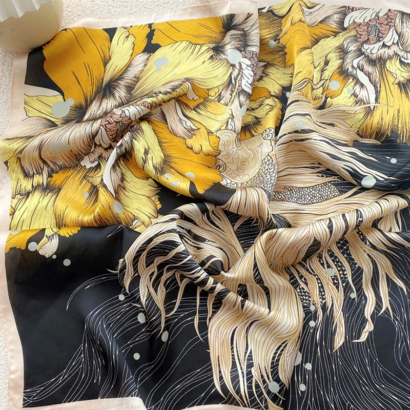 Foulard En Soie Femme HOLEMZ 190x120cm - Léger, Élégant, Protection Solaire - Cadeau Anniversaire Noël Bleu