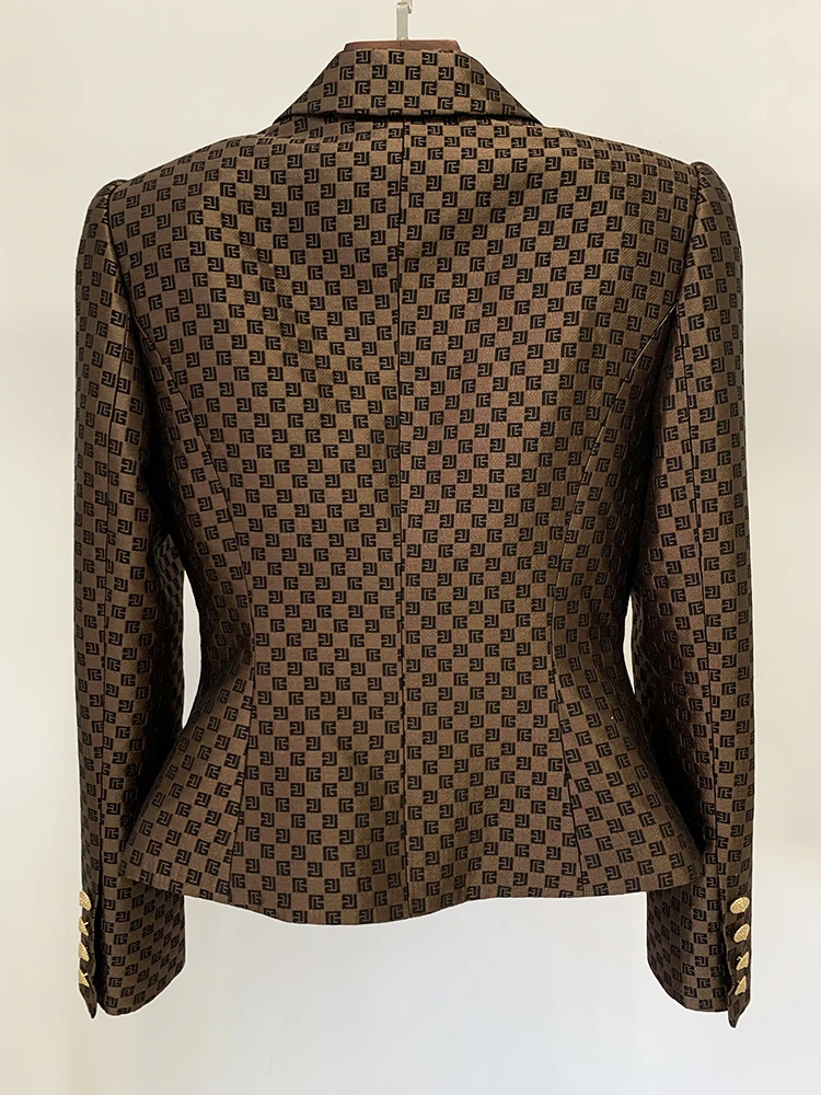 HIGH STREET Newest 2024 SS Designer Jacket Women's Double Breasted Slim Fitting Monogram Jacquard Blazer 2