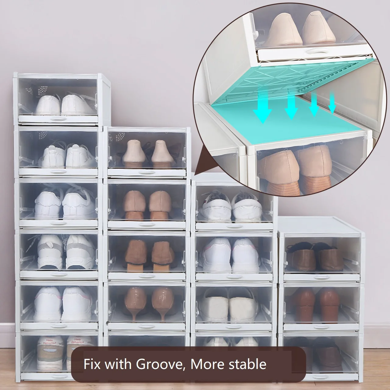 Clear Plastic Shoe Storage Boxes Stackable Shoe Organizer Closet Pull Out drawer Design Formwell-DF8