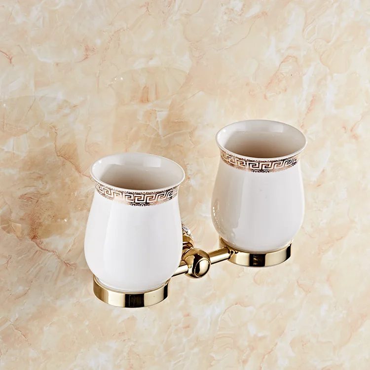 Stainless steel crystal gold toothbrush cup holder Ceramic two-cup bathroom storage rack pendant set