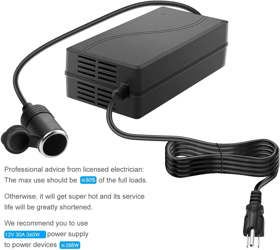 Convertitore di tensione da 220 V a 12 V: 180 W/15 A Adattatore di alimentazione per auto, inverter, ventola integrata con adattatore per presa accendisigari, frigorifero per auto (180 pezzi