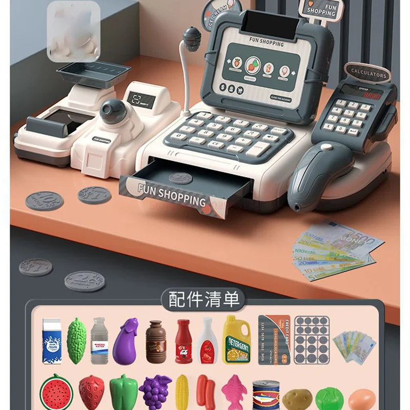 Children's Multifunctional Cash Register Can Scan Code Toy Simulation Convenience Store Supermarket Mini Cash Register Girl supermarket cashier toys cash register playset
