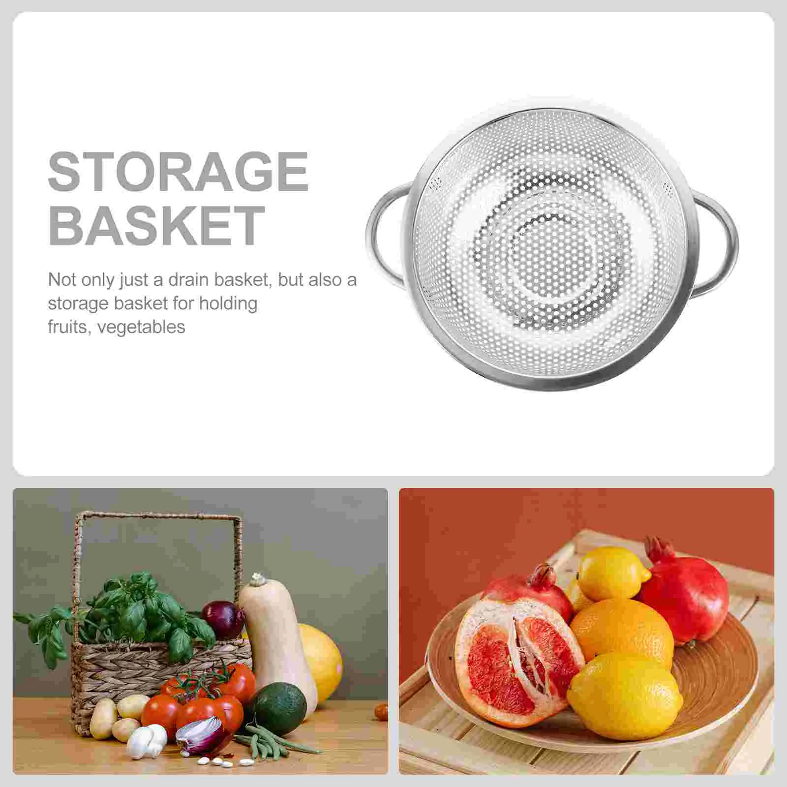 

Stainless Steel Colander Bowl Vegetable Wash Basket Self- Draining Strainer Bowl for Home Use 225cm ( Silver )