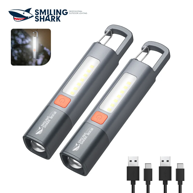 Smiling Shark SD0707 Ultra Bright Torchlight LED Flashlight M60 Camping Light Torch Light Pocket Portable With Hook USB Rechargeable Outdoor Zoomable Waterproof Hiking Emergency | Uab Marketplace