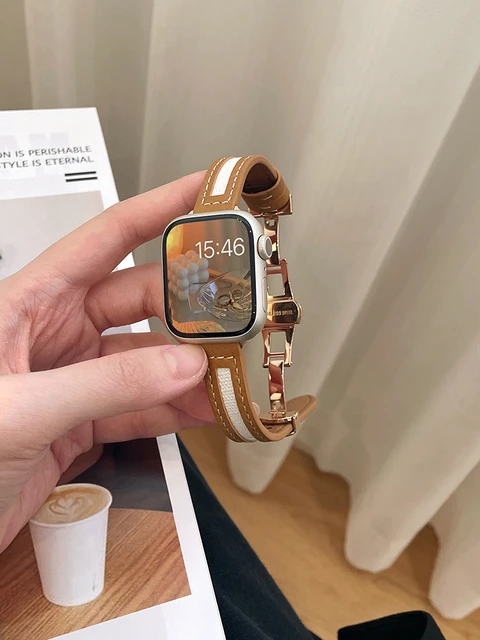 Leather Apple Watch 4 Band 44mm Women  Apple Watch Brown Leather Band -  New Sports - Aliexpress