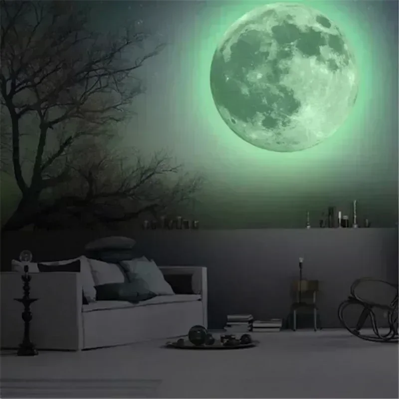 Aesthetic 3D Luminous Glow in The Dark Moon Wall Sticker Removable Decoration Fluorescent Sticker Room Decor  Kids Room Decals