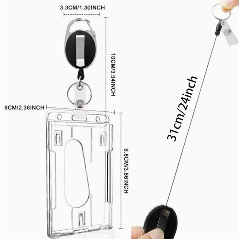 투명 이중 카드 슬롯 ID 태그 배지 홀더, 배지 릴 포함, 2개 카드 수납 정리함, 직원증/근무증 카드 케이스 슬리브