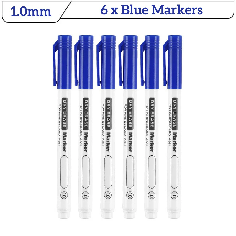 Fine Tip Dry Erase Marker Set - 6 Assorted Colors for Teaching and Office Use