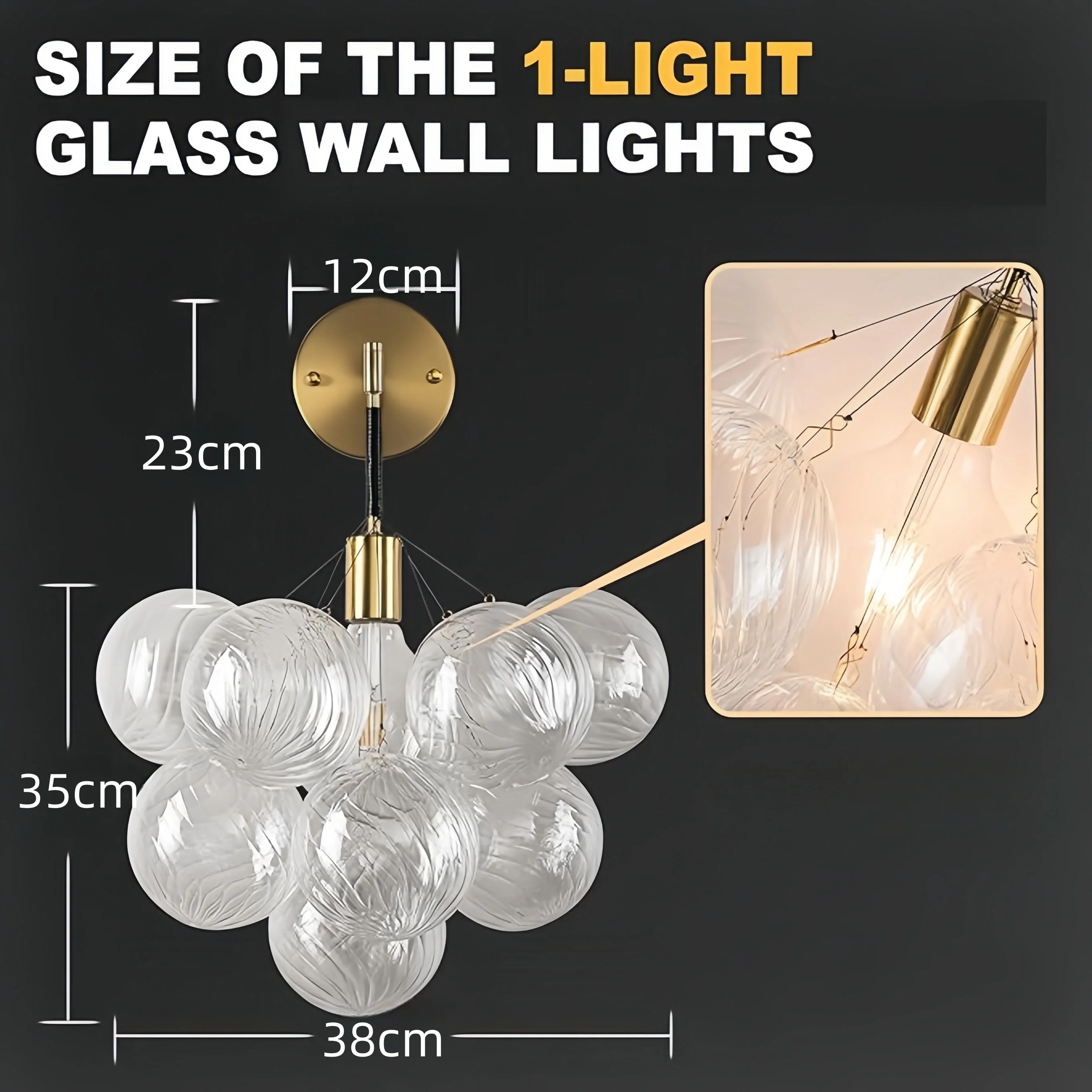Description Picture 3 of itemArtpad Designer Glass Balls Beside Wall Lamp Bedroom Corridor Gold Fashion Nordic Water Ripple Glass Wall Sconces Studyroom