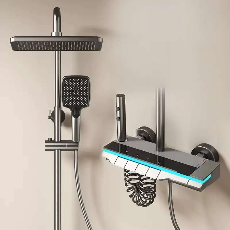 Ensemble de pomme de douche de salle de bains, robinet de baignoire thermostatique en laiton finition miroir, système de douche thermostatique à affichage LED