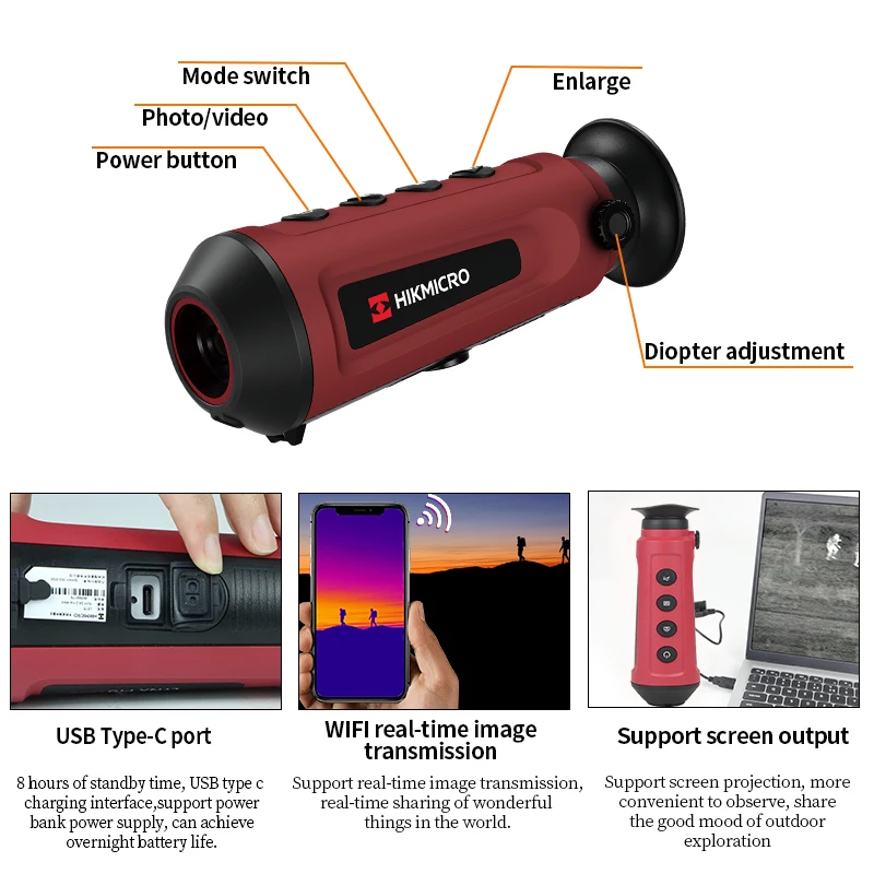Hikmicro LE 휴대용 열화상 카메라, 단안 초경량 적외선 열화상 카메라, 사냥용 X4 X2