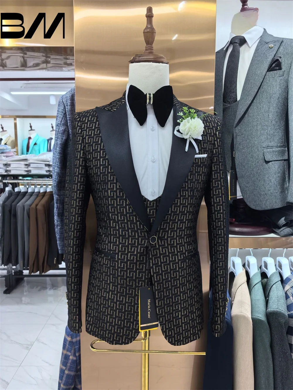 Men's Classic Printed Suit, Formal Wedding Suit, Host Suit, Contains Blazers, Pants, Vests, Groom Groomsman, 3Pcs