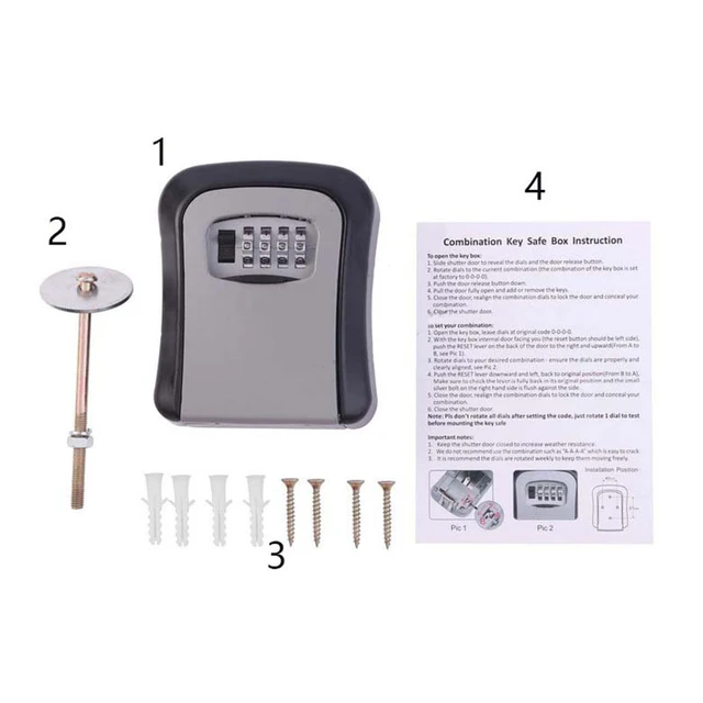 Wall Mount Key Lock Box 4 Digit Password Code Security Code Lock No Key for Home Office Key Safe Secret Storage Box Organizer 6