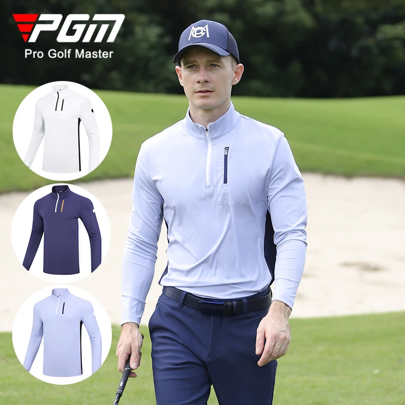 PGM Short Sleeve Men Golf T-shirts Breathable Tops Zipper Collar Male Golf  Shirt