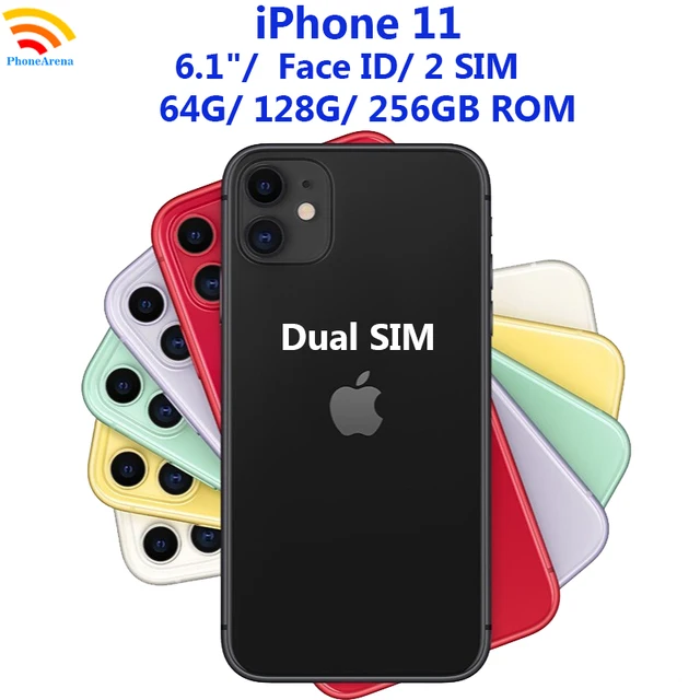 Apple iPhone 11 Dual Sim 2 Sim iPhone11 64GB 128GB 256GB ROM 6.1' Original Retina IPS LCD Face ID NFC Unlocked 4G LTE Mobile