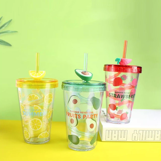 32oz High Capacity Straight Tumblers with Lid Large Double Layer  Transparent Plastic Straw Mugs for Cold Drink Milk Tea - AliExpress