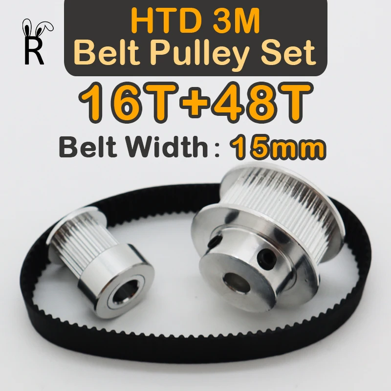 16Teeth+48Teeth HTD 3M Pulley Set Synchronous Wheels Kit 16 Teeth 48 Teeth Belt Width 15mm 16T 48T Gears HTD3M Timing Pulley Set