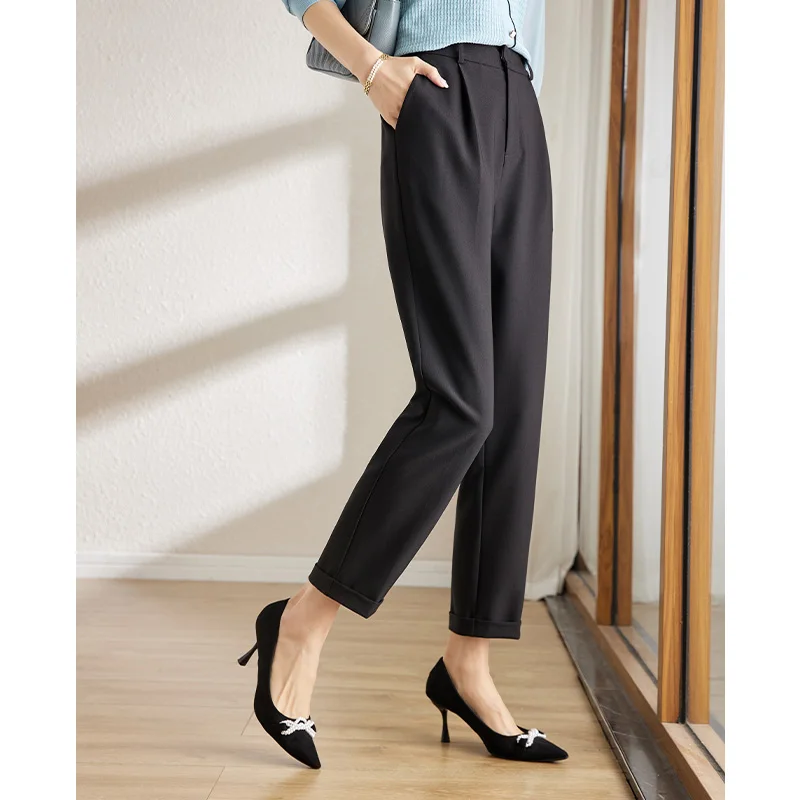 Vimly Ankle-length Black Suit Pants Women Korean Fashion Spring 2023 New Elegant Office Ladies Straight Solid Pencil Pants V8199 vimly summer office wear blazer suit pant sets for women simple 2 piece outfits ankle length suit pants sleeveleese blazer m6127