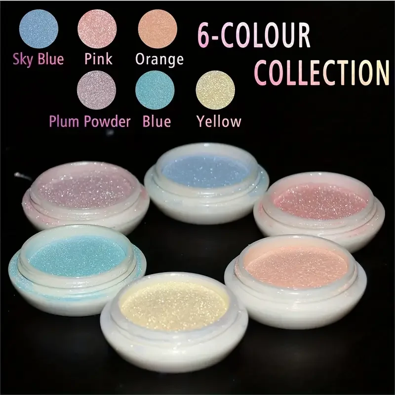 6pcs Auroras Nail Powder Metallic Mirror Effect Holographic Chameleon Pigment For Nail Art Gel Polish Mermaid Dipping