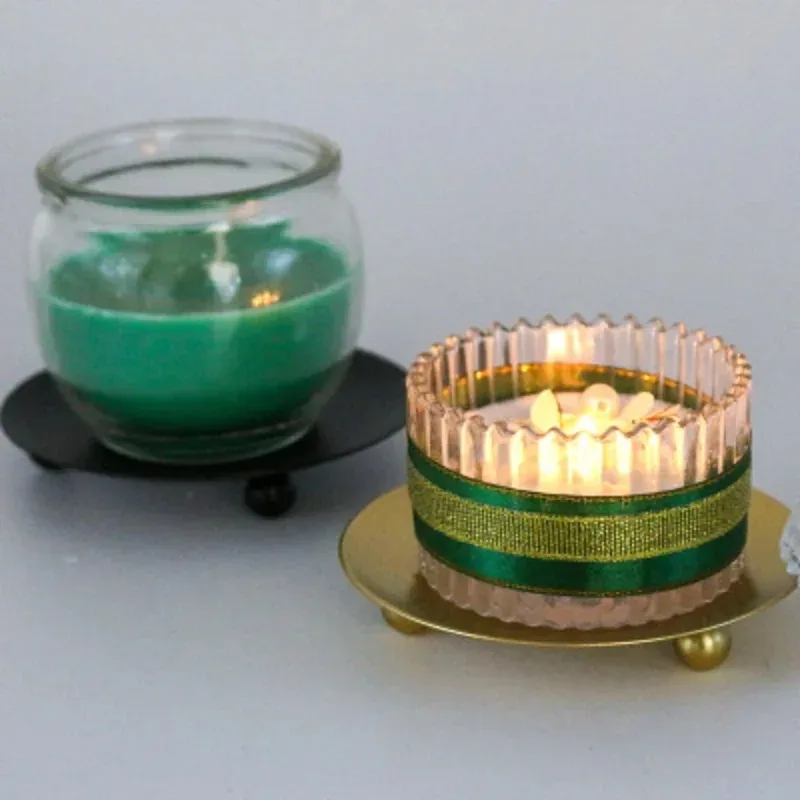 Clearance Iron Black Gold Candle Holder Tray Base Wedding Party Holiday Banquet Decorative Candle Holder Art Gift Cup Acc