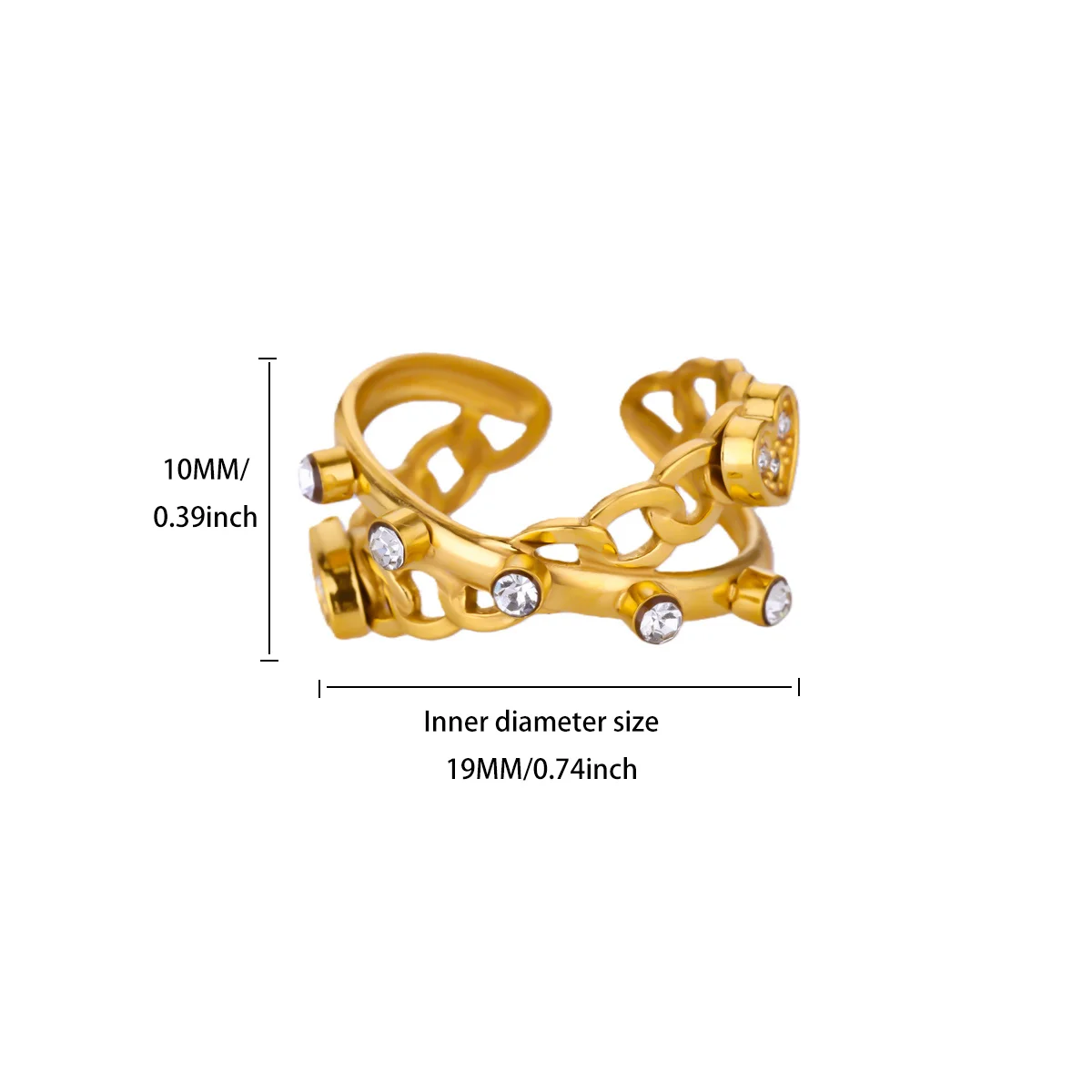 Zircon Heart Chain Ring For Women