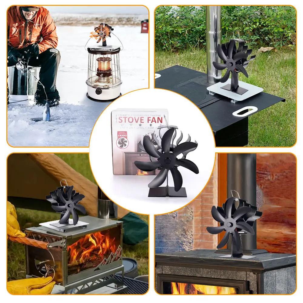 4/5/7 Blades Heat Powered Stove Fan Fireplace Wall Mounted Mini Fan Log Wood Burner Eco-fan Quiet  Fireplace Burner Heat Powered