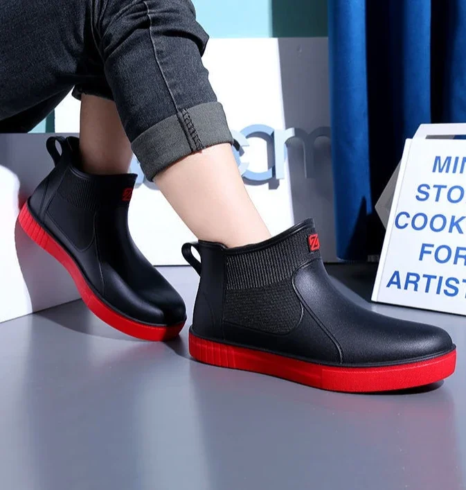 Men's Thick Platform PVC Rain Boots, Waterproof & Non-Slip, For Work & Students_voghion.com